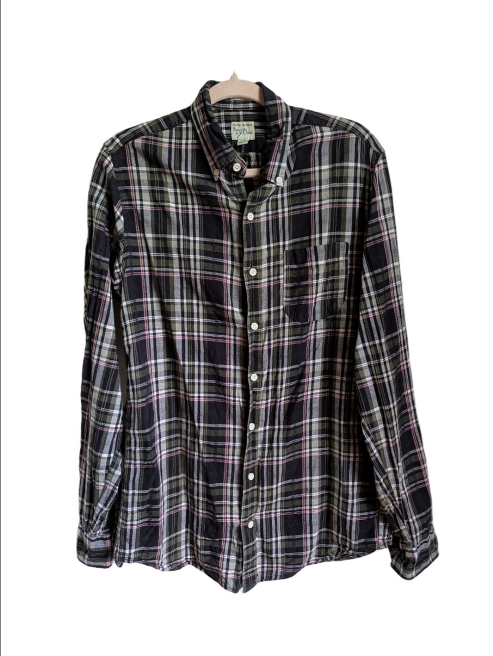 J. CREW Black Plaid Indian Madras Cotton Bohemian Button-Down Shirt Size Medium